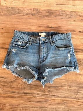 H&M Light Blue Distressed Denim Cutoff Shortie Shorts